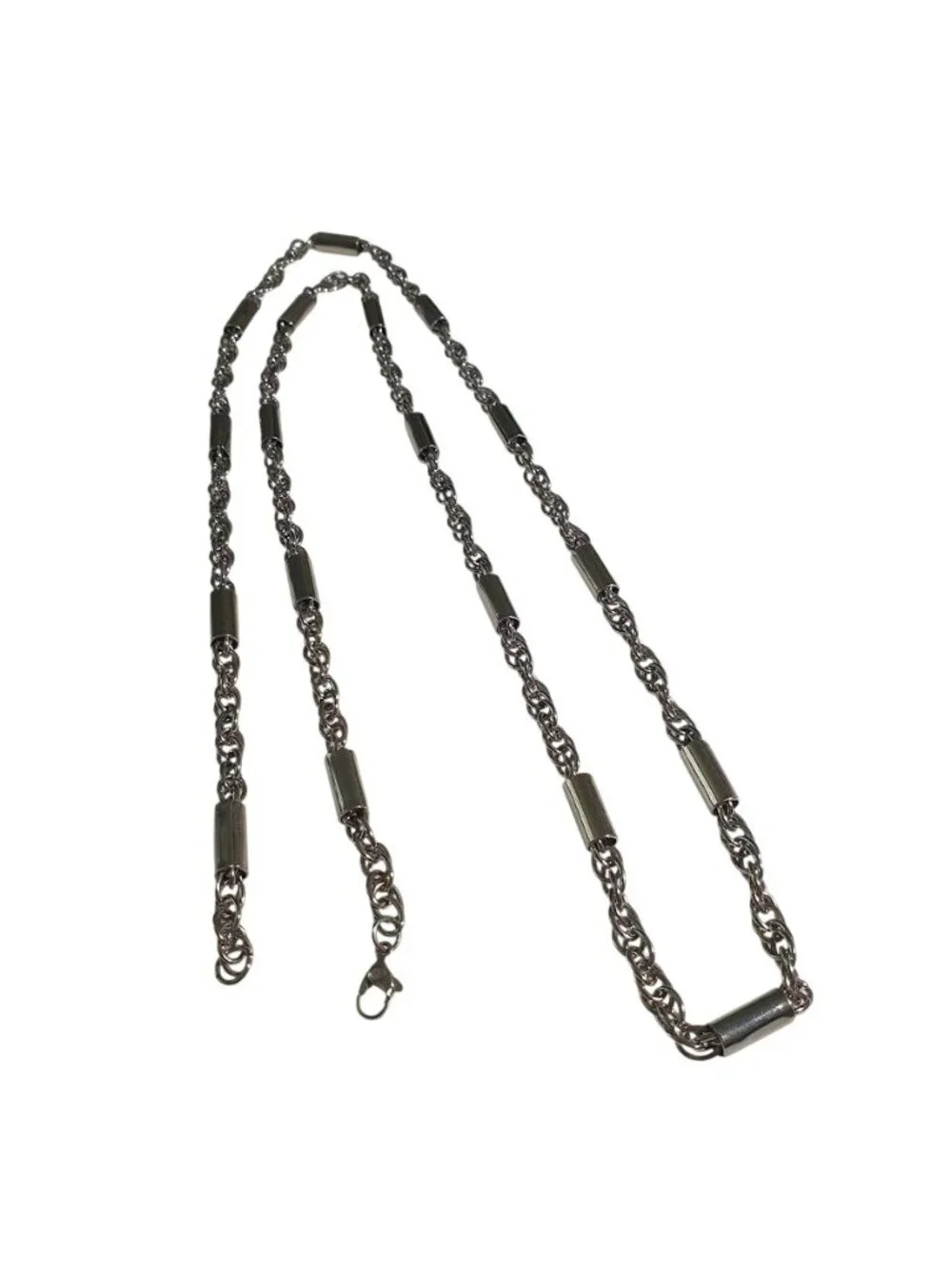 Chain Necklace Rope Link Cylindrical Accents Clasp 37 Inches Luxury Style Gift